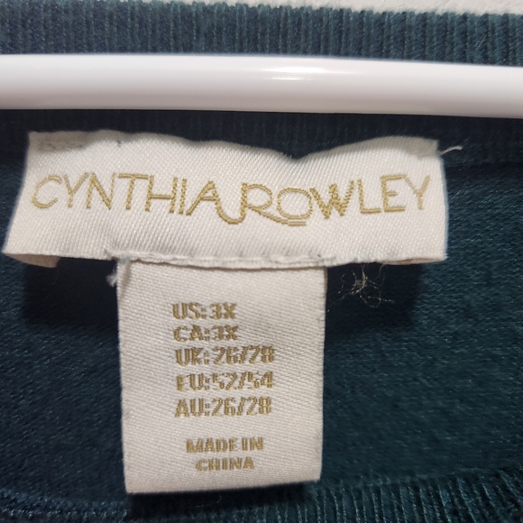 CYNTHIA ROWLEY Dark Green 3/4 Sleeve Sweater Sweatshirt Soft Fall Plus 3X - Picture 5 of 6